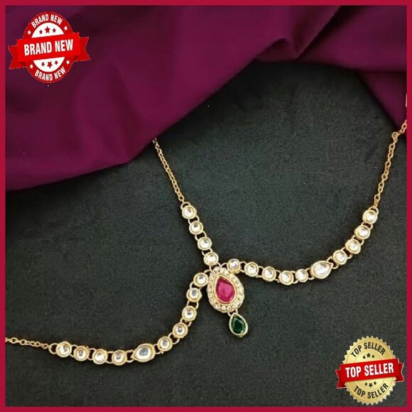 Vintage Crystal Kundan Head Chain Bridal Hair Accessory 6.1 Inch